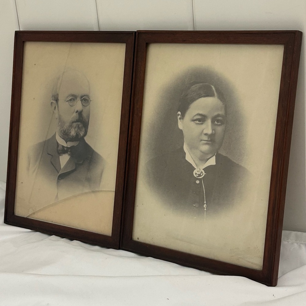 2 antique framed picture Set Man and Woman vintage European Photograph German